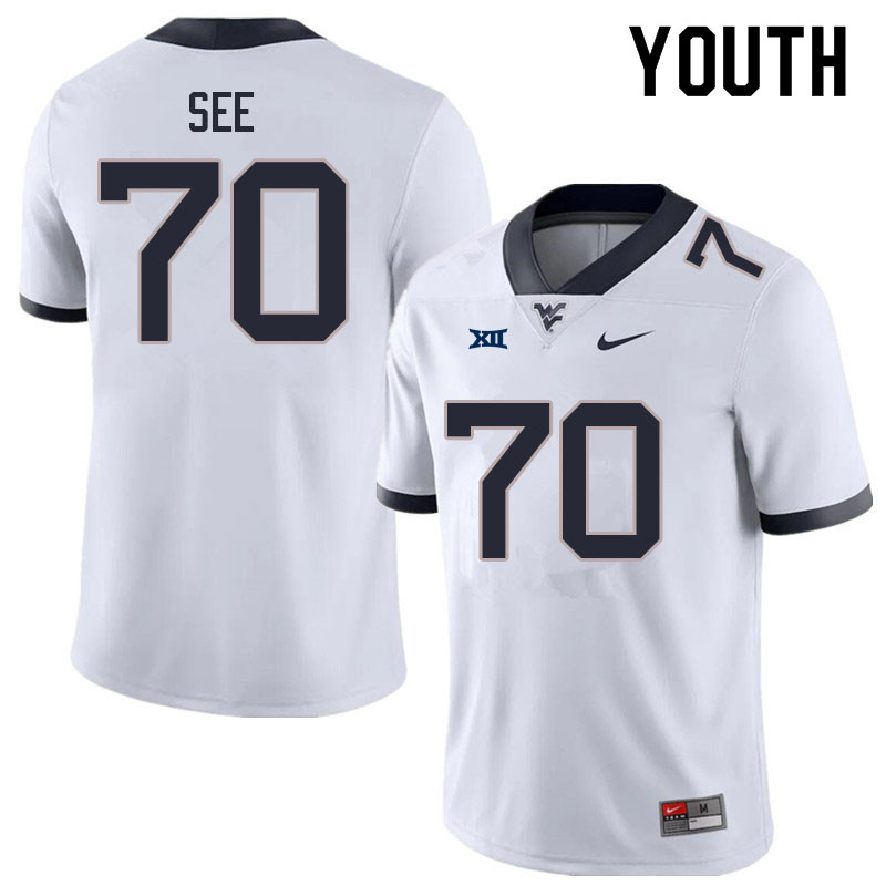 NCAA Youth Shawn See West Virginia Mountaineers White #70 Nike Stitched Football College Authentic Jersey FK23E32XN